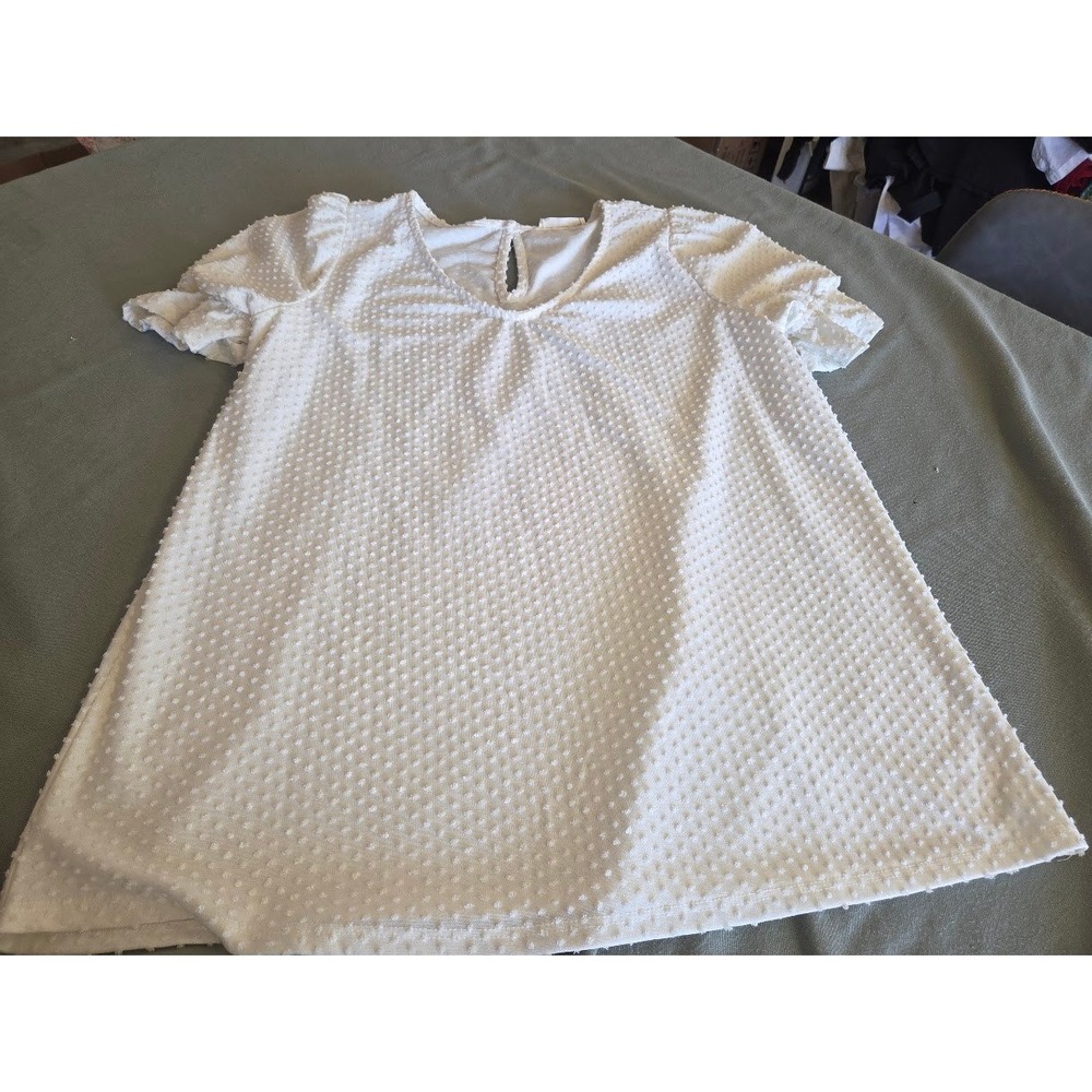 REB. in J. White Swiss Dot Short Sleeve Blouse Top Sz 220